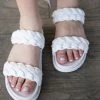 East Lion White Braided Strap Slide On Sandals