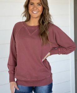 Filly Flair Sales Shop 24 Zenana Burgundy Pigment Dyed Sweatshirt