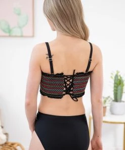 Shewin Black Multicolor Smocked Two Piece Swimsuit SWIMWEAR 12 Shewin Black Multicolor Smocked Two Piece Swimsuit SWIMWEAR