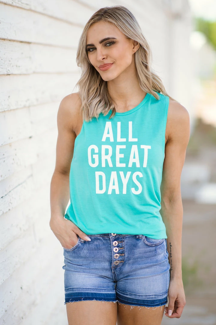 Qualified Apparel Turquoise All Great Days Graphic Tank GRAPHIC TEES 3 Qualified Apparel Turquoise All Great Days Graphic Tank GRAPHIC TEES