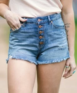 Rewash Medium Wash Raw Hem Button Fly Shorts Bottoms