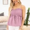 BIBI Lavender Smocked Bodice Tie Front Tank TANK TOPS