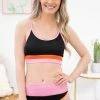 Shewin Black And Pink Colorblock Two Piece Swimsuit