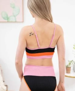 Shewin Black And Pink Colorblock Two Piece Swimsuit 11 Shewin Black And Pink Colorblock Two Piece Swimsuit