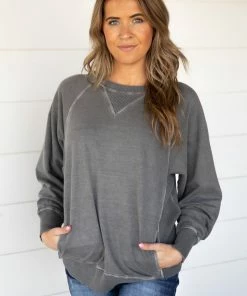 Zenana Tops Steel Pigment Dyed Sweatshirt