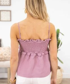BIBI Lavender Smocked Bodice Tie Front Tank TANK TOPS