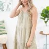 Staccato Dresses Sage And White Pinstripe Dress