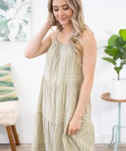 Staccato Dresses Sage And White Pinstripe Dress