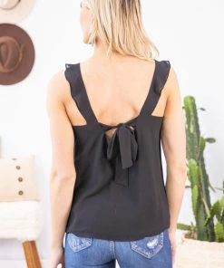 Naked Zebra Black Tank With Ruffle Detail