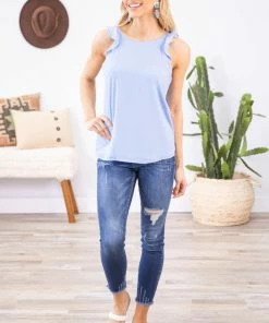 Naked Zebra Pastel Blue Tank With Ruffle Detail