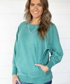 Filly Flair Sales Shop 18 Zenana Tops Turquoise Pigment Dyed Sweatshirt