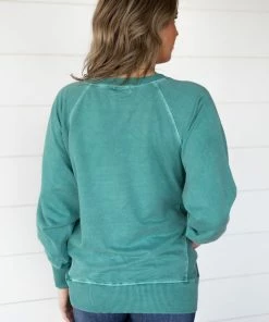 Zenana Tops Turquoise Pigment Dyed Sweatshirt