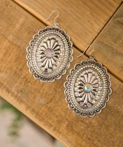 Blandice Jewelry Silver Concho Earrings With Rhinestones