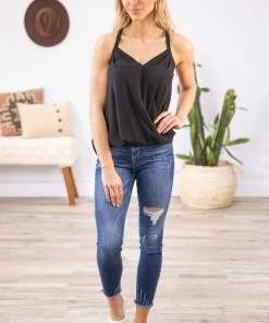 Naked Zebra Black Surplice Tank TANK TOPS