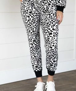 Together Clothing Tops Black And White Animal Print Jogger Set
