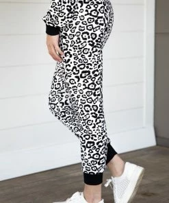Together Clothing Tops Black And White Animal Print Jogger Set
