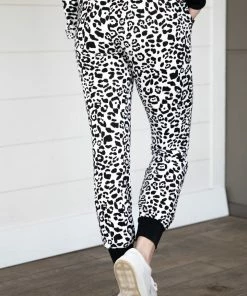 Together Clothing Tops Black And White Animal Print Jogger Set
