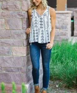 Blue Pepper White Aztec Print Tank With Tie