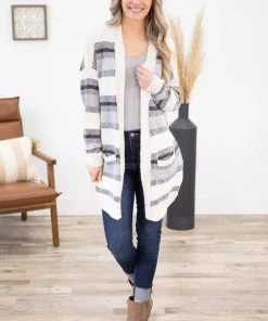Staccato CARDIGANS Grey And Ivory Stripe Cardigan With Pockets 11 Staccato CARDIGANS Grey And Ivory Stripe Cardigan With Pockets