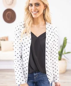 Flarix White And Black Polka Dot Blazer JACKETS