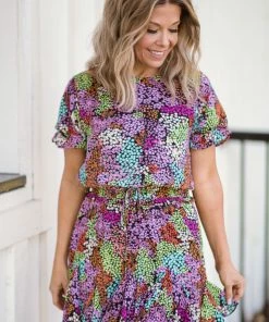 Jodifl Lavender Multicolor Floral Smocked Waist Dress