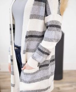 Staccato CARDIGANS Grey And Ivory Stripe Cardigan With Pockets 12 Staccato CARDIGANS Grey And Ivory Stripe Cardigan With Pockets