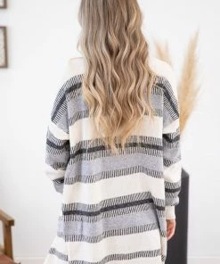 Staccato CARDIGANS Grey And Ivory Stripe Cardigan With Pockets 10 Staccato CARDIGANS Grey And Ivory Stripe Cardigan With Pockets
