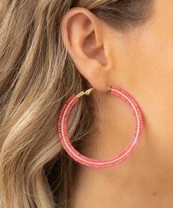 Crystals Trading Inc Accessories Pink Beaded Hoop Earrings