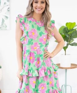 Staccato Mint And Orchid Floral Print Dress Dresses