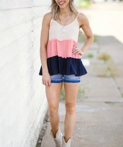Hopely Navy And Baby Pink Colorblock Tiered Tank