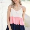 Hopely Navy And Baby Pink Colorblock Tiered Tank