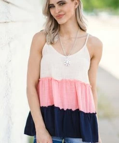 Hopely Navy And Baby Pink Colorblock Tiered Tank