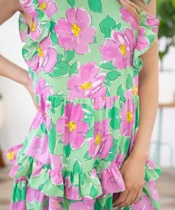 Staccato Mint And Orchid Floral Print Dress Dresses