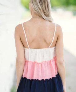 Hopely Navy And Baby Pink Colorblock Tiered Tank