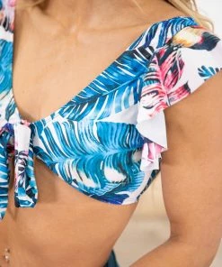 Shewin Teal Floral Tie Front Two Piece Swimsuit SWIMWEAR 12 Shewin Teal Floral Tie Front Two Piece Swimsuit SWIMWEAR