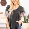 Melon SHORT SLEEVES Black Multicolor Top With Chevron Bell Sleeves 2 Melon SHORT SLEEVES Black Multicolor Top With Chevron Bell Sleeves