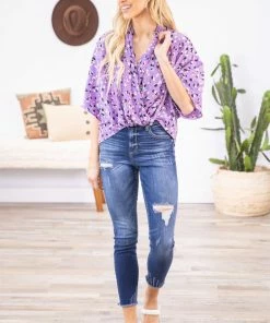 Twenty Ten Tops Lavender Animal Print Drape Front Top 9 Twenty Ten Tops Lavender Animal Print Drape Front Top