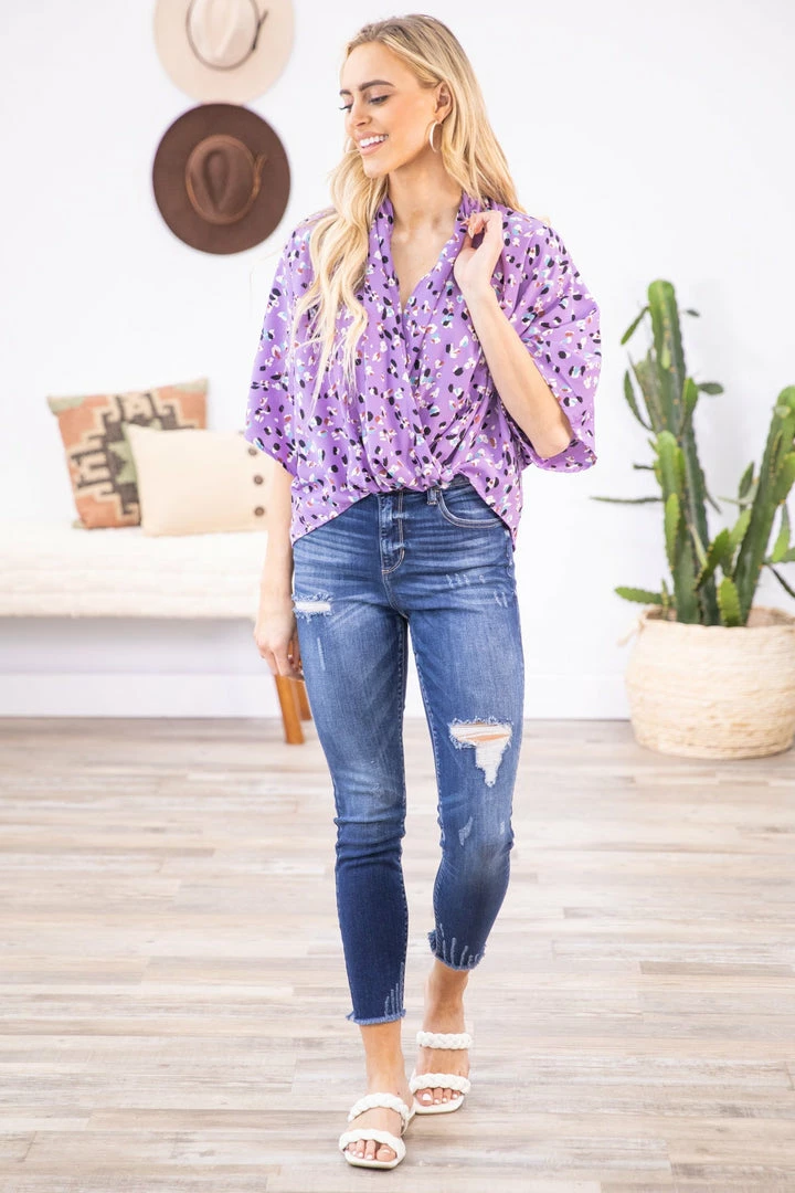 Twenty Ten Tops Lavender Animal Print Drape Front Top 5 Twenty Ten Tops Lavender Animal Print Drape Front Top