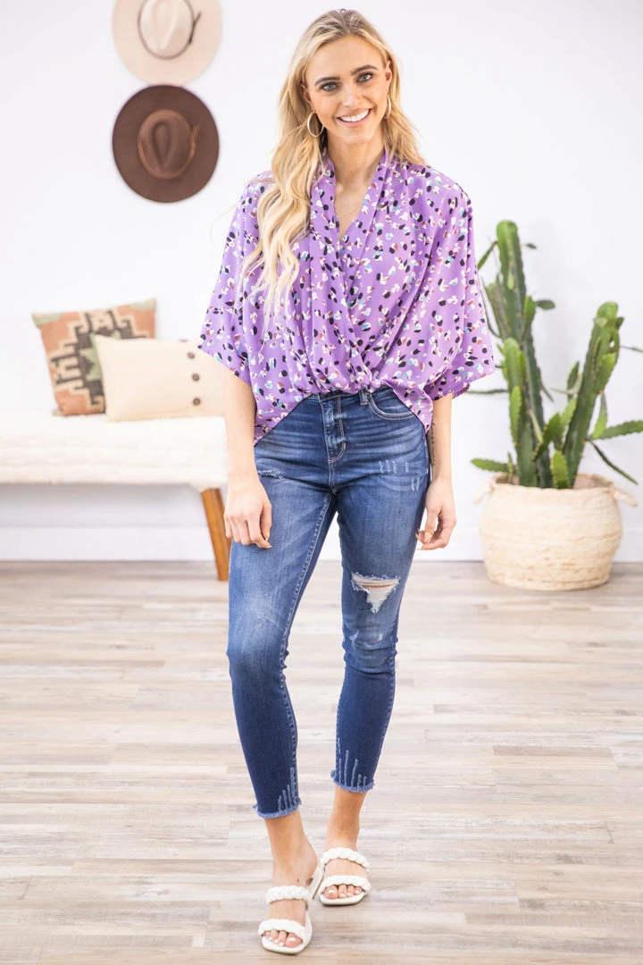Twenty Ten Tops Lavender Animal Print Drape Front Top 4 Twenty Ten Tops Lavender Animal Print Drape Front Top