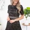 Hailey And Co Black Short Sleeve Scallop Hem Lace Dress