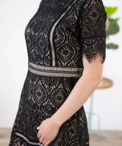Hailey And Co Black Short Sleeve Scallop Hem Lace Dress 11 Hailey And Co Black Short Sleeve Scallop Hem Lace Dress