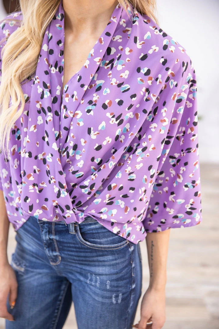 Twenty Ten Tops Lavender Animal Print Drape Front Top 7 Twenty Ten Tops Lavender Animal Print Drape Front Top