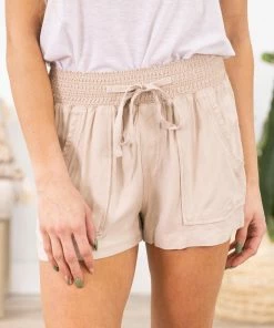 Veracci Beige Elastic Tie Waist Shorts Bottoms