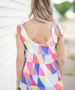 BIBI Coral Multicolor Geometric Print Babydoll Tank 9 BIBI Coral Multicolor Geometric Print Babydoll Tank