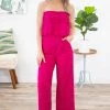 Rousseau Hot Pink Strapless Lace Jumpsuit