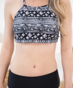 Charmo SWIMWEAR Black Aztec Print Top Two Piece Swimsuit