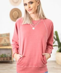Zenana Wine Pigment Dyed Sweatshirt Tops