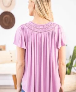 ALLIE ROSE Orchid Pleat Detail Flutter Sleeve Top Tops