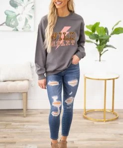 Sweet Claire SWEATSHIRTS & HOODIES Charcoal Wild Heart Graphic Sweatshirt