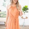 Vanilla Bay Dresses Salmon Elastic Waist Halter Neck Dress